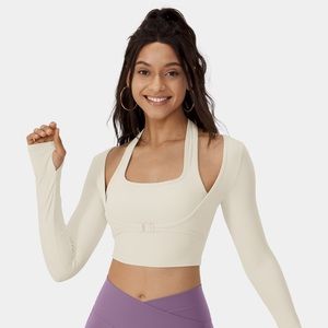 NWT Halara Cloudful Halter Thumb Hole Long Sleeve Cropped Sports Top
